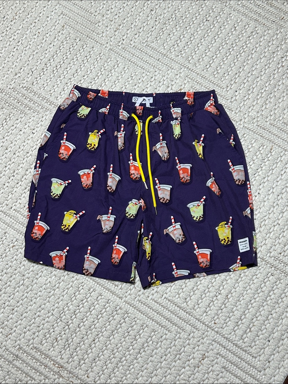 OSMAN Navy Bubble Tea Print Athletic Shorts with Yellow Drawstring